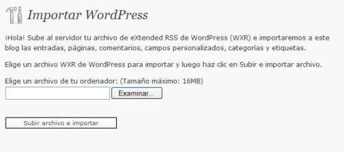 Figura 3 - Selección del archivo de exportación de WordPress