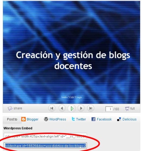 Figura 2 - Selección del código de SlideShare