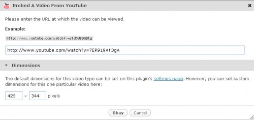 Figura 2 - Cuadro de diálogo para insertar vídeo de YouTube