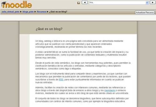 Curso sobre la plataforma Multiblog en Moodle