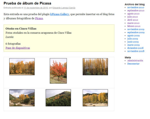 Figura 4 - Un ejemplo de galerías de Picasa en un blog de Multiblog