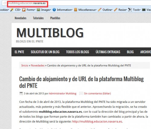 Cambio de alojamiento y de URL de la plataforma Multiblog del PNTE