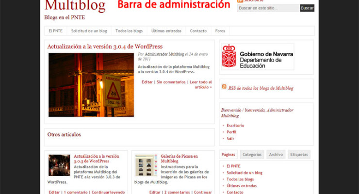 Figura 2 - La barra de administración en el frontend del blog