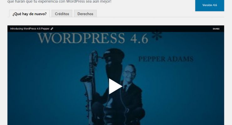 Pantalla de bienvenida a WordPress 4.6
